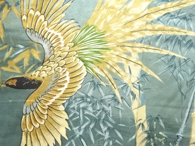 JAPANESE KIMONO / ANTIQUE BAMBOO / BIRD PATTERN HITOE MENS JUBAN